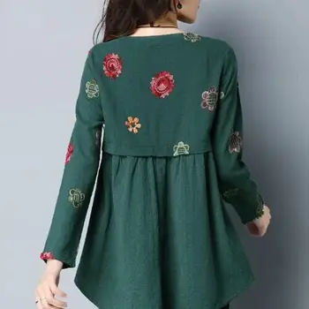 Bluze tunica pentru Femei Broderie Lenjerie de pat din Bumbac Camasa Femei maneca Lunga Topuri Casual de Înaltă calitate