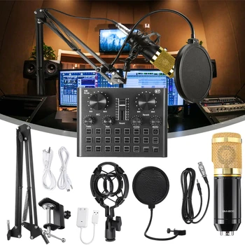 Bm 800 De Karaoke Microfon Cu Condensator Microfon Pentru Pc, Microfon De Studio Braodcasting Cântând Înregistrare Karaoke Kit Cu V8 Placa De Sunet