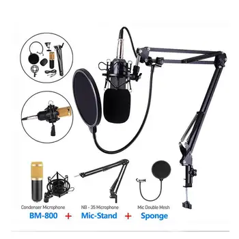 Bm 800 De Karaoke Microfon Cu Condensator Microfon Pentru Pc, Microfon De Studio Braodcasting Cântând Înregistrare Karaoke Kit Cu V8 Placa De Sunet