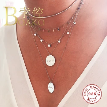 BOAKO Caracter Ochii 925 Sterling de Argint Colier Pentru Femei 2020 Bijuterii Inițială Lanț Cravată Colier Collares Bijoux Guler
