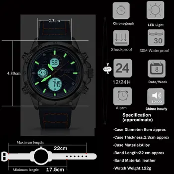 BOAMIGO Moda Mens Ceasuri pentru barbati Militare Digital analog Quartz Cronograf Ceas sport rezistent la apa din piele CONDUS reloj hombre