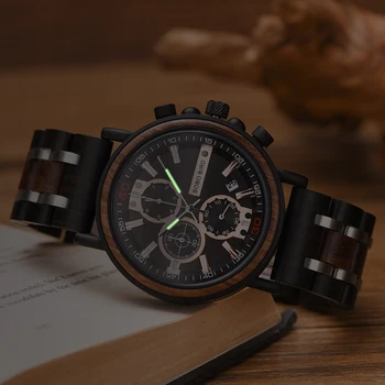 BOBO PASĂRE Lemn Personalizat Ceas Barbati Relogio Masculino Top Brand de Lux Cronograf Ceasuri Militare Cadou de Aniversare pentru El