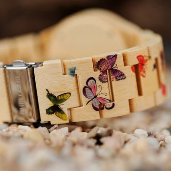 BOBO PASĂRE O20 Fluture de Imprimare Femei Ceasuri de Bambus de Cuarț Ceas de mână pentru Femei în Cutie de Cadou din Lemn
