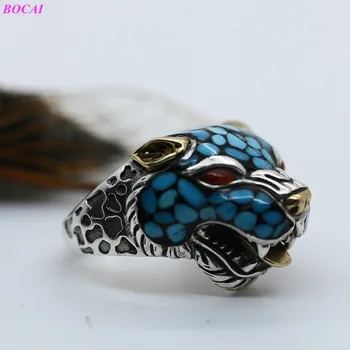 BOCAI s925 argint ring pentru bărbați 2020 nou fahsion Thai argint barbati scobite și niciodată nu se estompeze leopard inel de argint 925