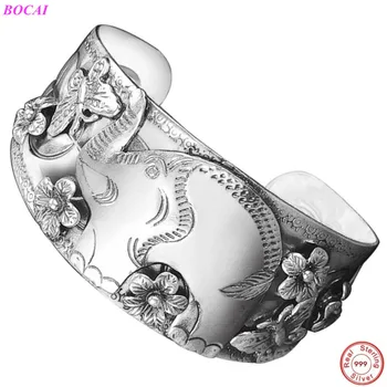 BOCAI S999 sterling silver bratara pentru femei retro elegant, generos, deschiderea de sex feminin de bun augur elefant Fluture Floare brățară