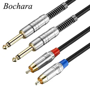 Bochara Dual 1/4 inch TS 6,5 mm la 2RCA OFC Cablu Audio Folie+Împletite Ecranat
