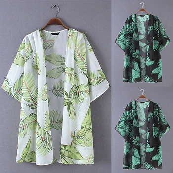 Boem Leaf Print Kimono Tricou Etnice Nou Eșarfe Cardigan Lung Bluza Vrac Topuri Femme Harajuku Cardigan Îmbrăcăminte Exterioară