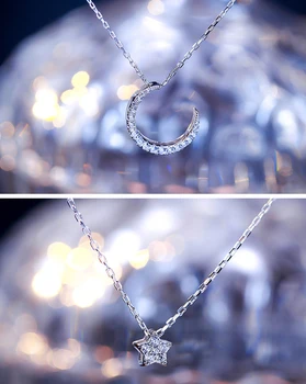 Boem Multi Stiluri Colier din Argint 925 pentru Femei Vintage Cristal Zircon Stele si Luna Pandantiv Colier Geometric Collier Collares