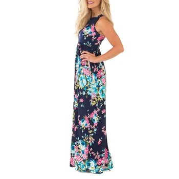 Boho Florale Imprimate Sundress O-gât Vara Sexy Maxi Rochie Plisată 2019 Casual Beachwear Femininos Rochie Plus Dimensiune LX328