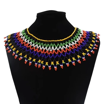 Boho Tribale Africane Cravată Coliere Margele Colorate Etnice Indian Salopete Cravată Colier Pentru Femei Maxi Farmecul Margele Bijuterii