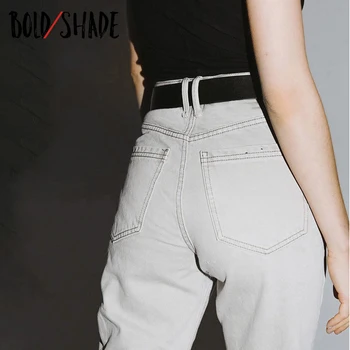 Bold Umbra Indie 90 Streetwear Blugi Denim Moda Patinator Fată Stil de Înaltă Talie Pantaloni Largi Solide Femei Albe Pantaloni Drepte