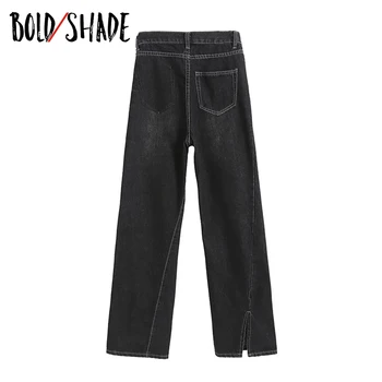 Bold Umbra Patinator Stil Grunge Blugi Largi Solidă Talie Mare Split Indie Pantaloni din Denim pentru Femei de Moda a anilor ' 90 Streetwear 2020 Pantaloni