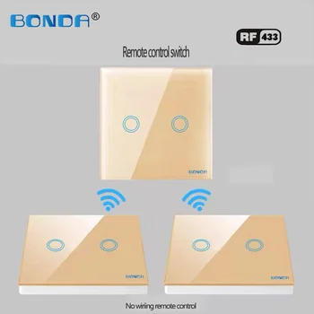 BONDA standard UE,1 banda 2 mod de panou de sticlă smart home wireless 433mhz la distanță lampă de perete comutator tactil ,telecomanda touch comutator