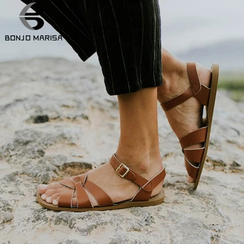 BONJOMARISA 2020 Nou INS Fierbinte Concis Plat Sandale Gladiator Femei de Vară 2020 Dimensiuni Mari 34-43 Casual Femei Pantofi de Plaja si Femeie