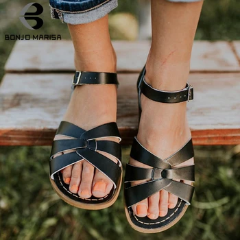 BONJOMARISA 2020 Nou INS Fierbinte Concis Plat Sandale Gladiator Femei de Vară 2020 Dimensiuni Mari 34-43 Casual Femei Pantofi de Plaja si Femeie
