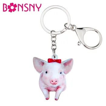 Bonsny Acrilice Anime Bowknot Roz De Porc Piggy Brelocuri Breloc Noutate Animalelor De Fermă Bijuterii Pentru Femei, Fete Geantă De Mână Mașină De Farmece