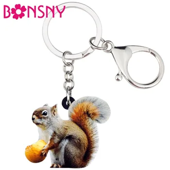 Bonsny Acrilice Dulce Squirrel Nut Brelocuri Breloc Inele De Desene Animate De Animale De Bijuterii Pentru Femei Și Fete Geantă De Mână Mașină De Farmece Cadou