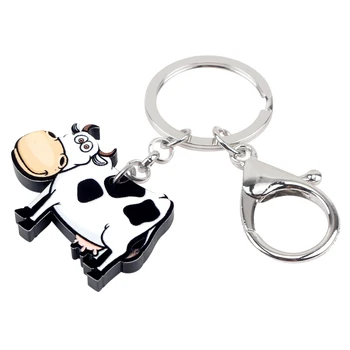 Bonsny Acrilice Zâmbet Lactate Lapte De Vacă Brelocuri Breloc Cu Inel Drăguț Animale De Bijuterii Pentru Femei Fete Adolescente Geantă De Mână Mașină De Farmece 2018