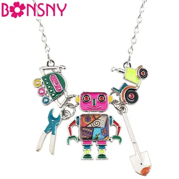 Bonsny Declarație Email Aliaj Robot Colier Pandantiv Colier Lanț Moda Bijuterii Cadou Pentru Femei Și Fete Cadou Decor Nou