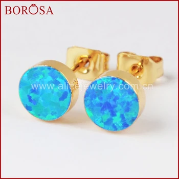 BOROSA 5Pairs Nou Elegant de Culoare de Aur Rotund Alb și Albastru Japoneză Opal Stud Cercei Pietre Cercel pentru Femei Druzy Bijuterii G1426