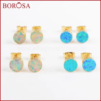 BOROSA 5Pairs Nou Elegant de Culoare de Aur Rotund Alb și Albastru Japoneză Opal Stud Cercei Pietre Cercel pentru Femei Druzy Bijuterii G1426