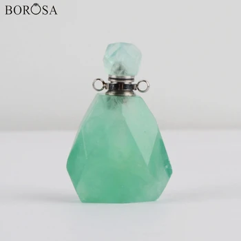 BOROSA Piatra Naturala, Sticla de Parfum Fațete Conector Naturale Cuart Roz Ulei Esential de Sticla Pandantiv pentru Femei Colier WX1018