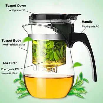 BORREY Ceainic ceainic de 500 ml, Sticlă Rezistentă la Căldură Oală de Ceai Cu Infuzor Filtru Kung Fu Set de Ceai din Sticlă Clară Fierbător pentru Apă