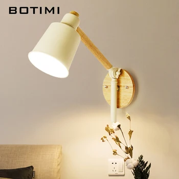BOTIMI Nordic LED Lampă de Perete din Lemn Tranșee de Perete Reglabil Luminaira Metal, Abajur Noptieră Lumina Alb Lectură, corp de Iluminat