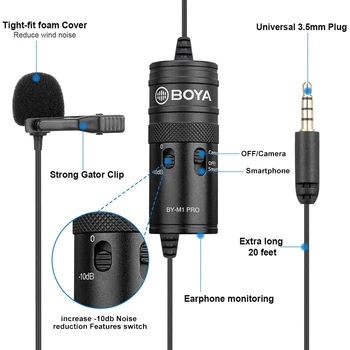 BOYA BY-M1 Pro 3.5 mm Audio Înregistrare Video Lavaliera Microfon Rever Clip de Pe Microfon pentru iPhone Mac foto DSLR camere Video Recorder