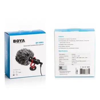 BOYA BY-MM1 3.5 mm Clip-on Video microfon Audio Mini Guler Condensator Rever Microfon pentru înregistrarea Canon/iPhone DSLR Sony, aparate foto