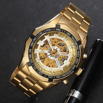 Brand de lux CÂȘTIGĂTOR de Epocă cuarț Ceasuri pentru Bărbați din Oțel Inoxidabil de Aur Trupa Ceasuri Relogio Masculino
