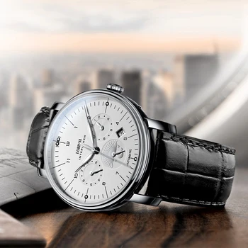 Brand de lux Elveția LOBINNI Bărbați Ceasuri Calendar Perpetuu Auto Mecanic Bărbați Ceas Sapphire Piele relogio L15008-9