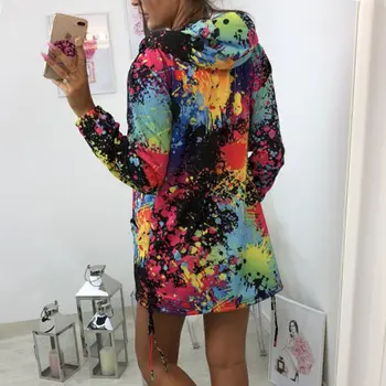 Brand de moda mai Nou Maneca Lunga Femei cu Glugă Pictura de Cerneală Colorat Jacheta Parka Coat Uza Moale Haine