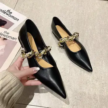 Brand De Moda Pentru Femei Balerini Pantofi De Metal Slip On Mocasini Casual 2021 Primăvară A Subliniat Toe Zapatos De Mujer Plataforma