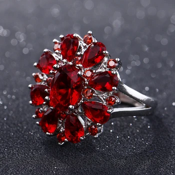 Brand De Top Dark Red Ruby Piatră Prețioasă Formă De Floare Inel De Nunta De Argint 925 Inele Bijuterii Pentru Femei En-Gros Cadouri De Partid