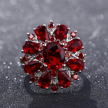 Brand De Top Dark Red Ruby Piatră Prețioasă Formă De Floare Inel De Nunta De Argint 925 Inele Bijuterii Pentru Femei En-Gros Cadouri De Partid