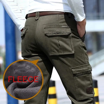 Brand Iarna Fleece Pantaloni Pentru Bărbați Cald Militare Lucru Mens Pantaloni Multi-Buzunar În Aer Liber De Înaltă Calitate Mult Tactic Pantaloni Barbati