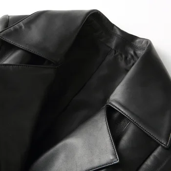Brand Reale din Piele Lung Subțire Jacheta Femei Pista de Oaie Canadiană Streetwear Doamna Eleganta Neagra Toamna Îmbrăcăminte exterioară M-3XL
