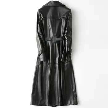Brand Reale din Piele Lung Subțire Jacheta Femei Pista de Oaie Canadiană Streetwear Doamna Eleganta Neagra Toamna Îmbrăcăminte exterioară M-3XL