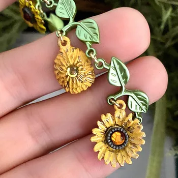 Bratara Vintage De Floarea-Soarelui Floare Brățară Aliaj Coace Lac Femei Brățară Bijuterii