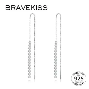 BRAVEKISS Trendy Argint 925 cu Lanț Lung Legăna Cercei pentru Femei Ciucure Margele Cercei Ureche linia de Rulare Scade BLE0266