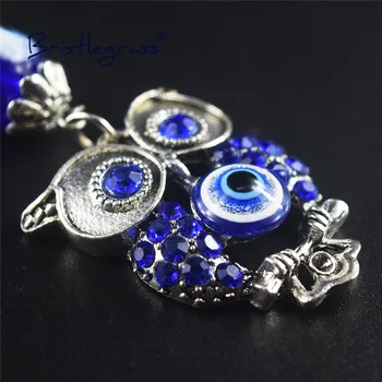 BRISTLEGRASS albastru turcesc Albastru deochi Drăguț Stras Owl brelocuri Inel Titular Breloc Amulete de Noroc Binecuvântare Pandantiv Cadou