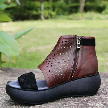 Britanic vânt pantofi pentru femei, de vara brioșă tălpi, de epocă plat pantă de culoare sandale cu toc, din piele toc cizme rece