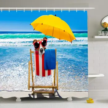 Bronz De Vara Plaja Jack Russell Câine De Odihnă Relaxantă La Soare Sport Poliester Impermeabil Tesatura Perdele De Baie