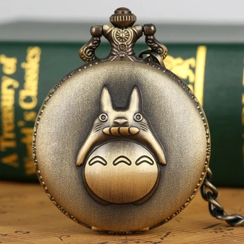 Bronz Totoro Cuarț Ceas de Buzunar cu Lanț Vecinul Meu Totoro Pandantiv Colier Cadouri Bijuterii Lanț Pulover pentru Barbati Femei Elevi