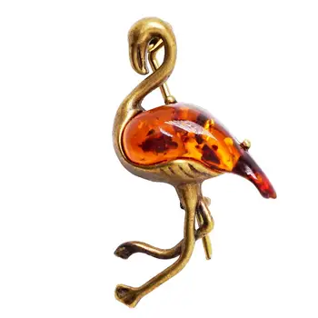 Broșă elegantă Flamingo Amber lapte de pasăre de bronz accesoriu brosa mic 3031