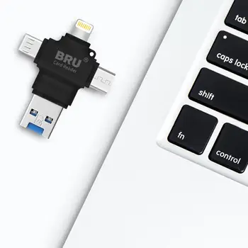 BRU 4-în-1 Cititor de Carduri pentru iPhone5 6s 7Plus 8X MicroSD TF Memorie Cardreader pentru iPad Macbook Type-c, Android Telefon adaptor OTG