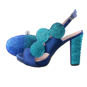 BS926 Personalizate Cristal Turcoaz Albastru Regal Femeile Africane Pantofii Cu Geanta Set de Potrivire Pantofi Femei cu Toc Sandale Rochie