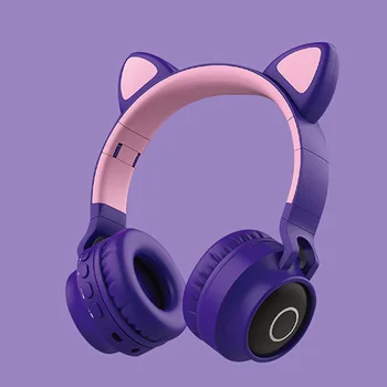 BT-028C Pisică Ureche Căști Bluetooth 5.0 Anulare a Zgomotului Adulți Copii fata de setul cu Cască Suport TF Card Radio FM, Microfon Wirless
