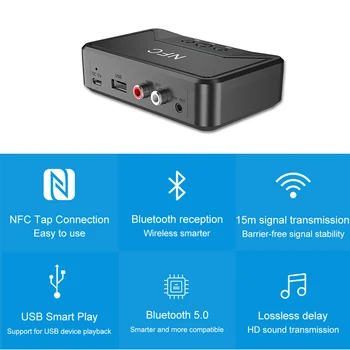 BT200 5.0 Receptor Bluetooth Inteligent NFC A2DP RCA AUX Jack de 3,5 MM Adaptor Wireless Suppotr USB Juca Pentru MASINA Acasa Difuzor Căști